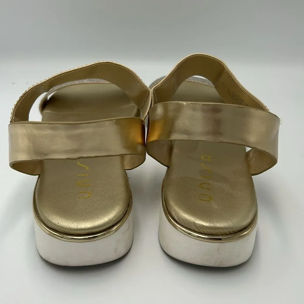 Unisa Rhinestone Embellished Gold Metallic Sling Back Comfort Sandals 9.5